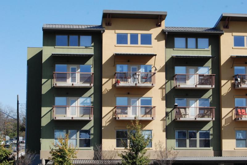 Apartment building with wooden elevated exterior elements